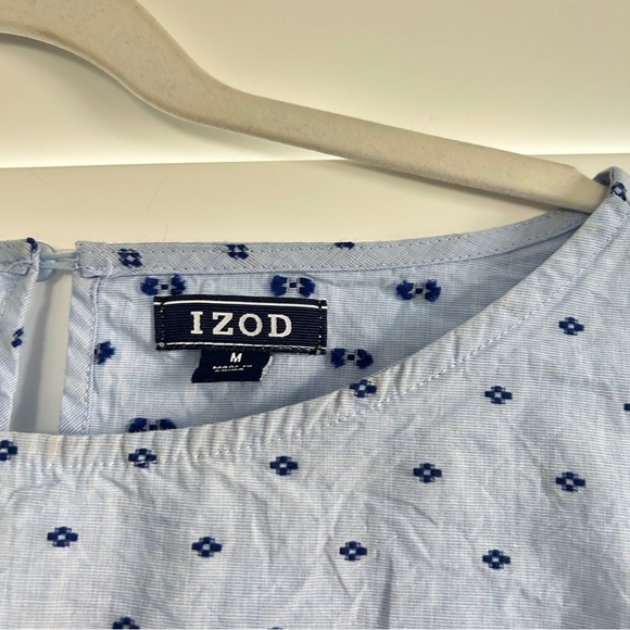 Izod Flutter Ruffle Sleeve Embroidered Blouse Blue Size Medium - Picture 3 of 5